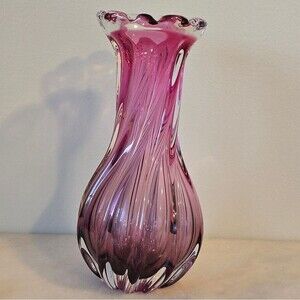 Vintage Art Glass Chech Vase By Josef Hospodka Sklo Pink Mid Century Modern